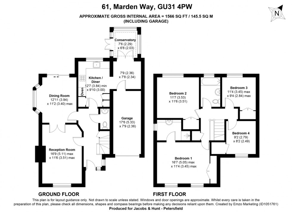 Floorplan for Marden Way, Petersfield, Hampshire